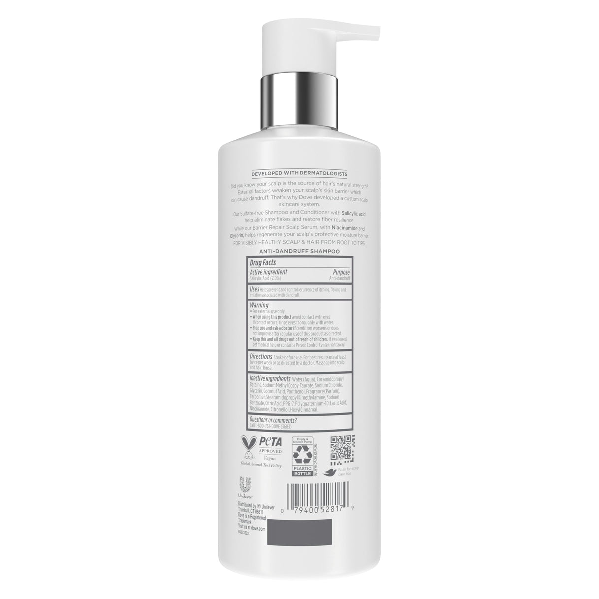 Dove Derma Scalp Dandruff Relief Shampoo 16 fl oz back view