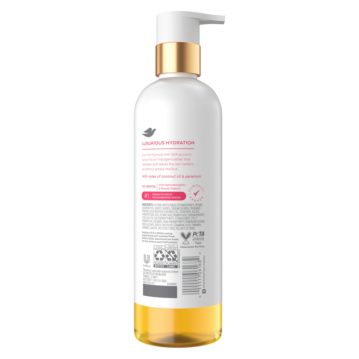 Dove Dewy Shower Oil Body Wash back view showing ingredients list