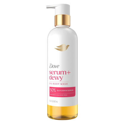 Dove Dewy Shower Oil Body Wash front view with coconut and geranium oil