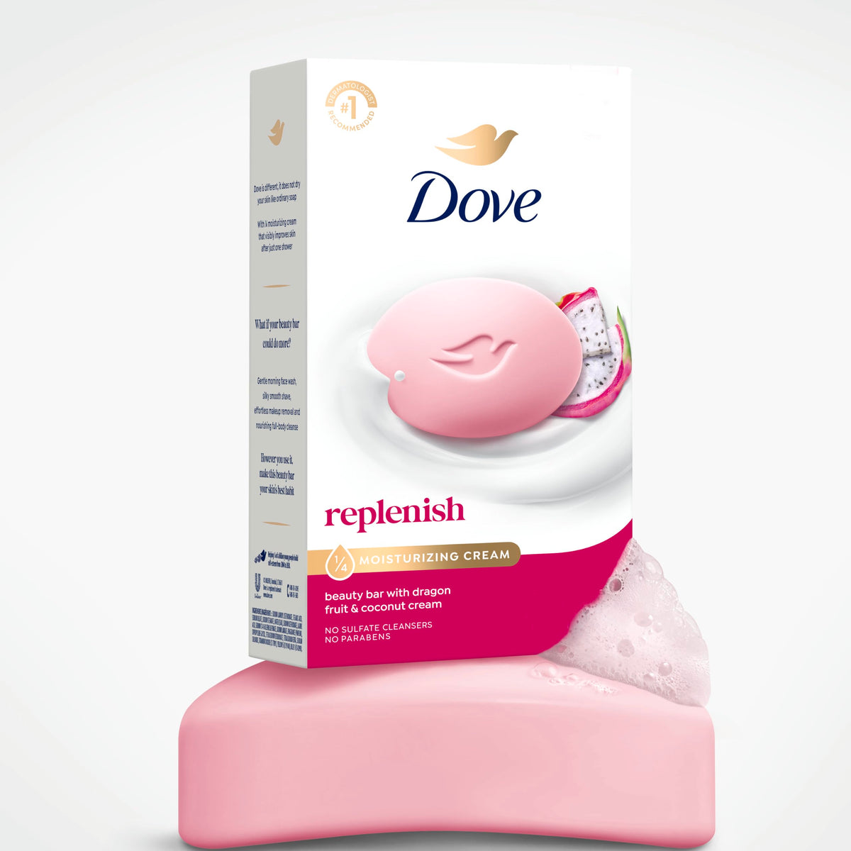 Dove Dragon Fruit Beauty Bar Soap in a shower setting