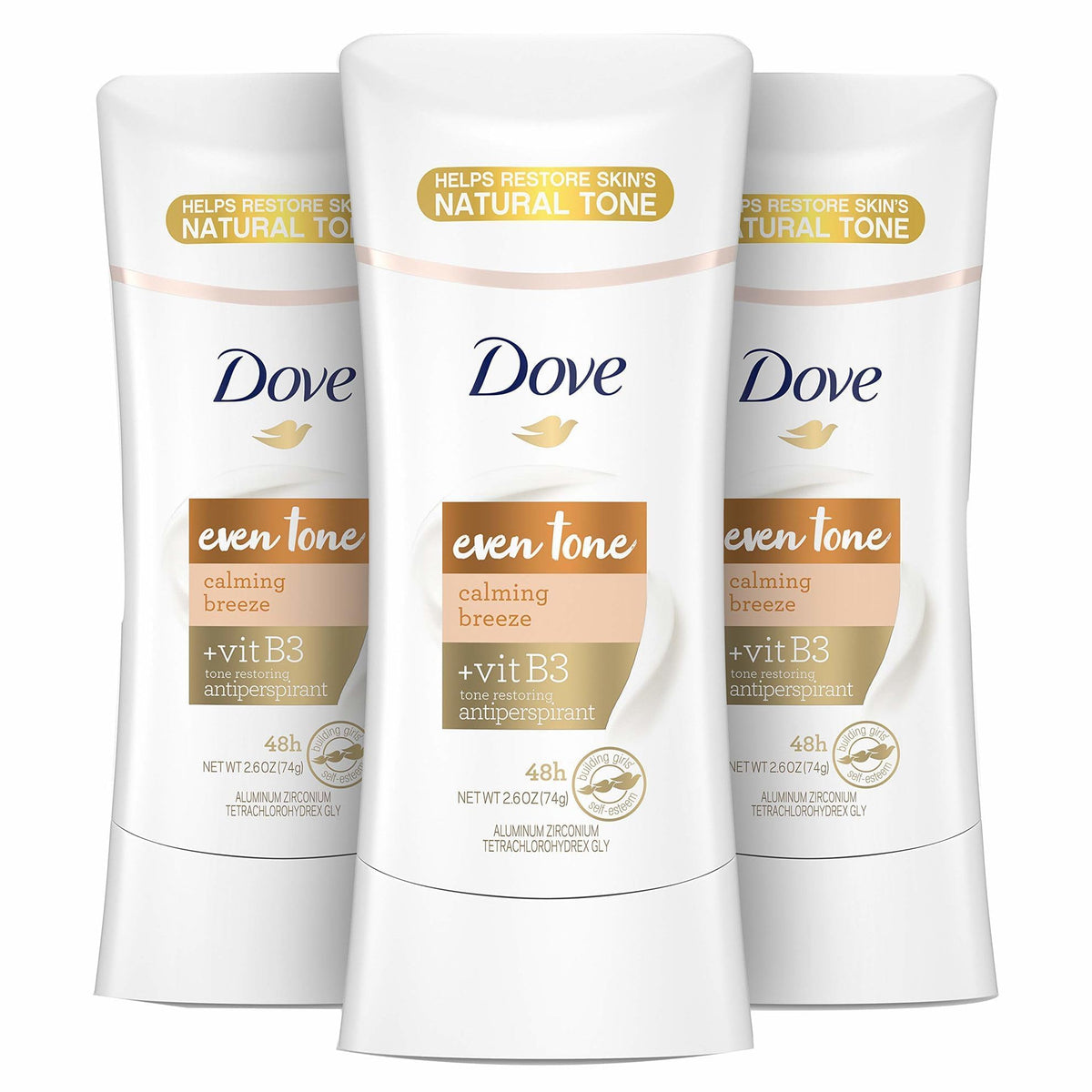 Dove Even Tone Antiperspirant Deodorant Stick 3 Count packaging front view