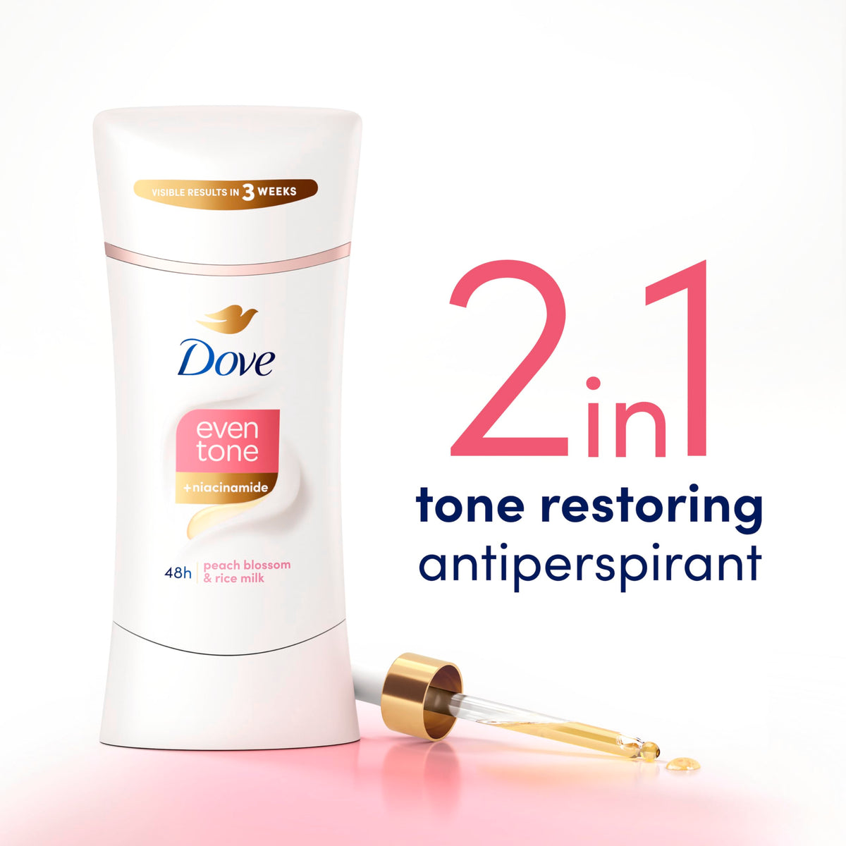 Dove Even Tone Antiperspirant Deodorant Stick Peach Blossom packaging