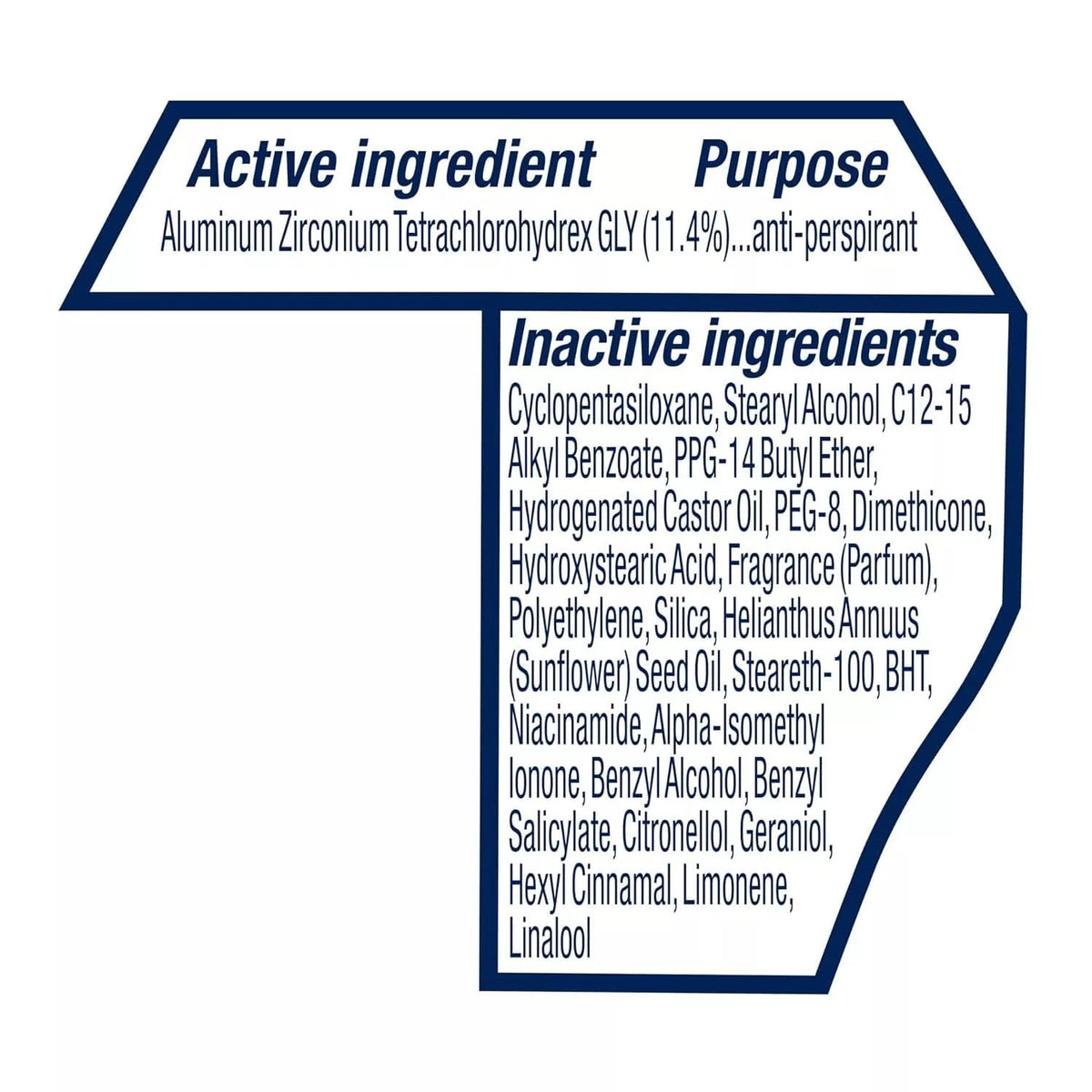 Dove Even Tone Antiperspirant Deodorant with ingredients list