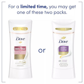 Dove Even Tone Antiperspirant packaging with rosewood scent