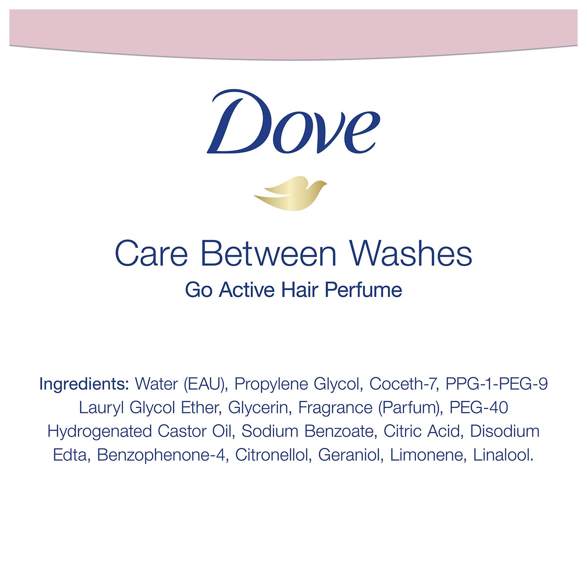 Dove Hair Perfume 1.7 oz packaging and product details