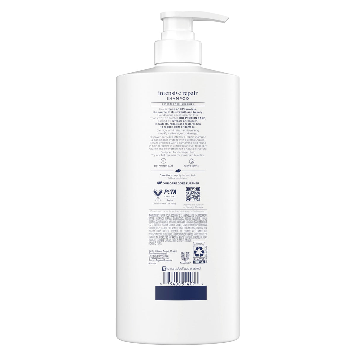Dove Intensive Repair Shampoo 4 Pack back view showing ingredients