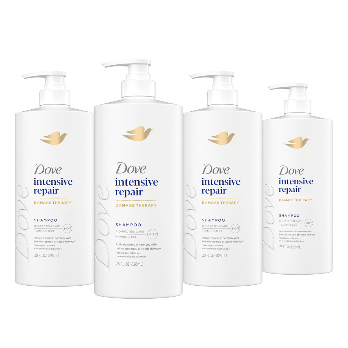 Dove Intensive Repair Shampoo 4 Pack front view with 28 Fl Oz bottles