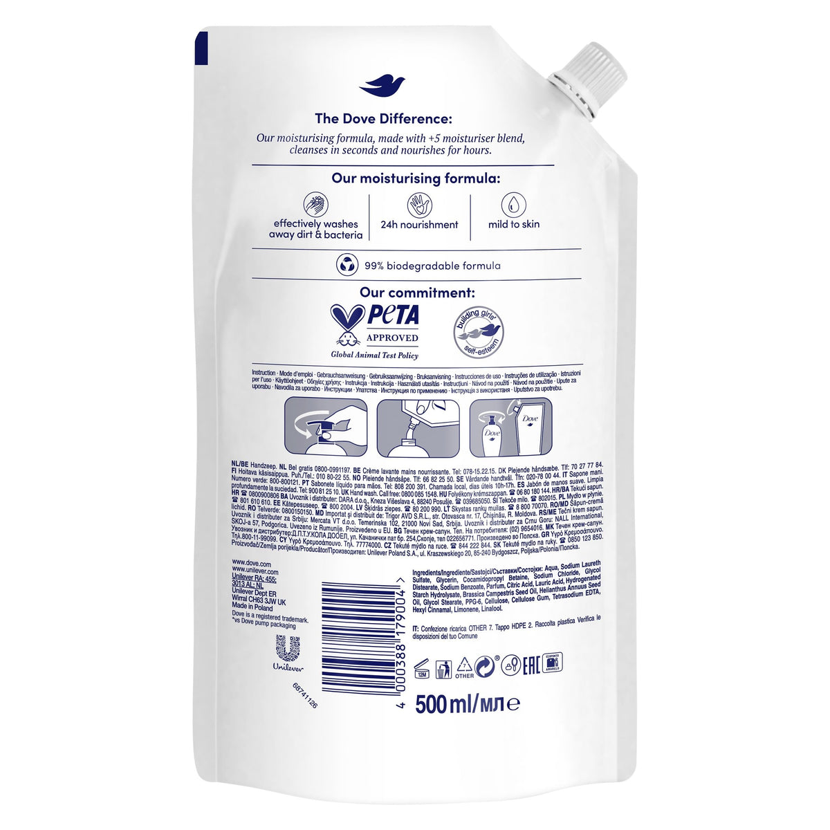 Dove Liquid Hand Wash Refill 500ml back view