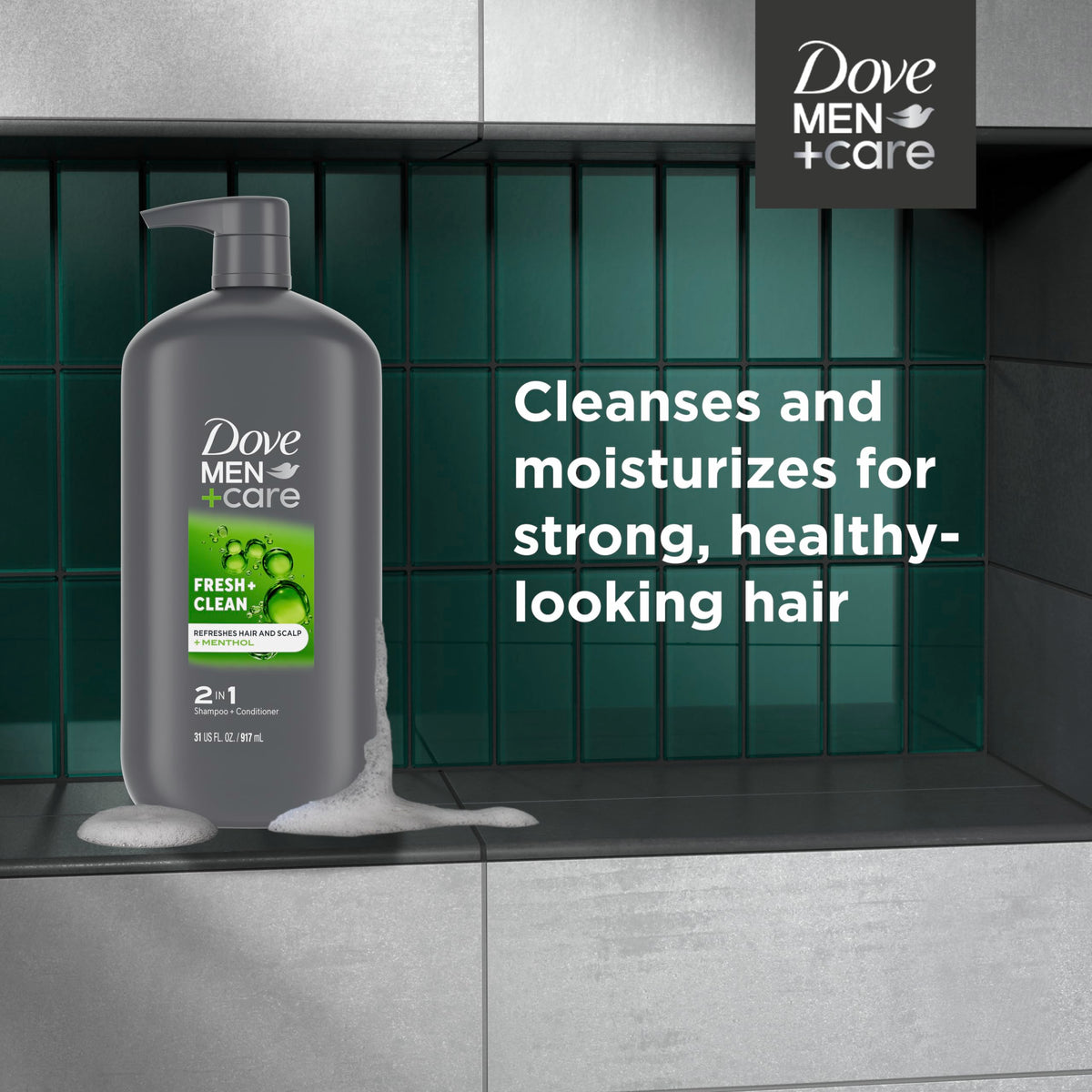 DOVE MEN + CARE 2 in 1 Shampoo and Conditioner 31 oz packaging details