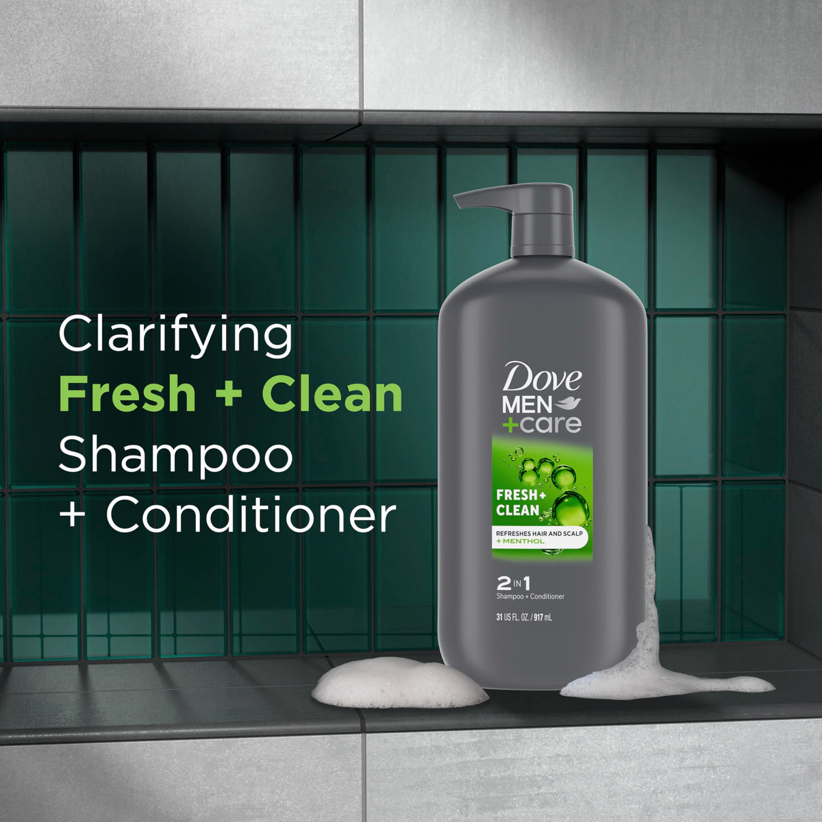 DOVE MEN + CARE 2 in 1 Shampoo and Conditioner 31 oz with menthol ingredient