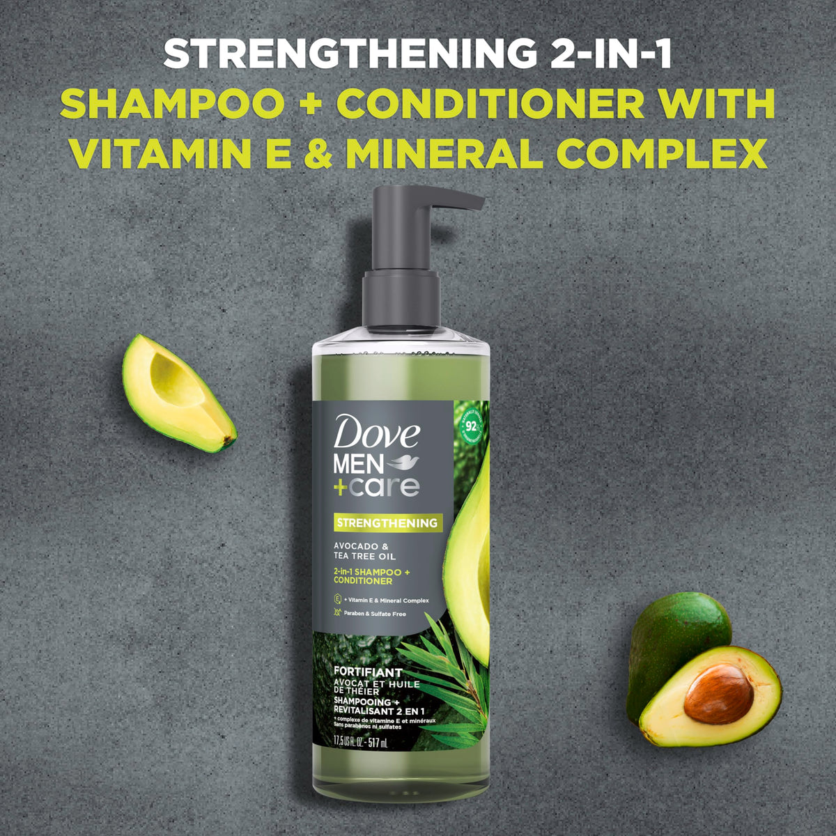 DOVE MEN + CARE 2-in-1 Shampoo + Conditioner bottle side view