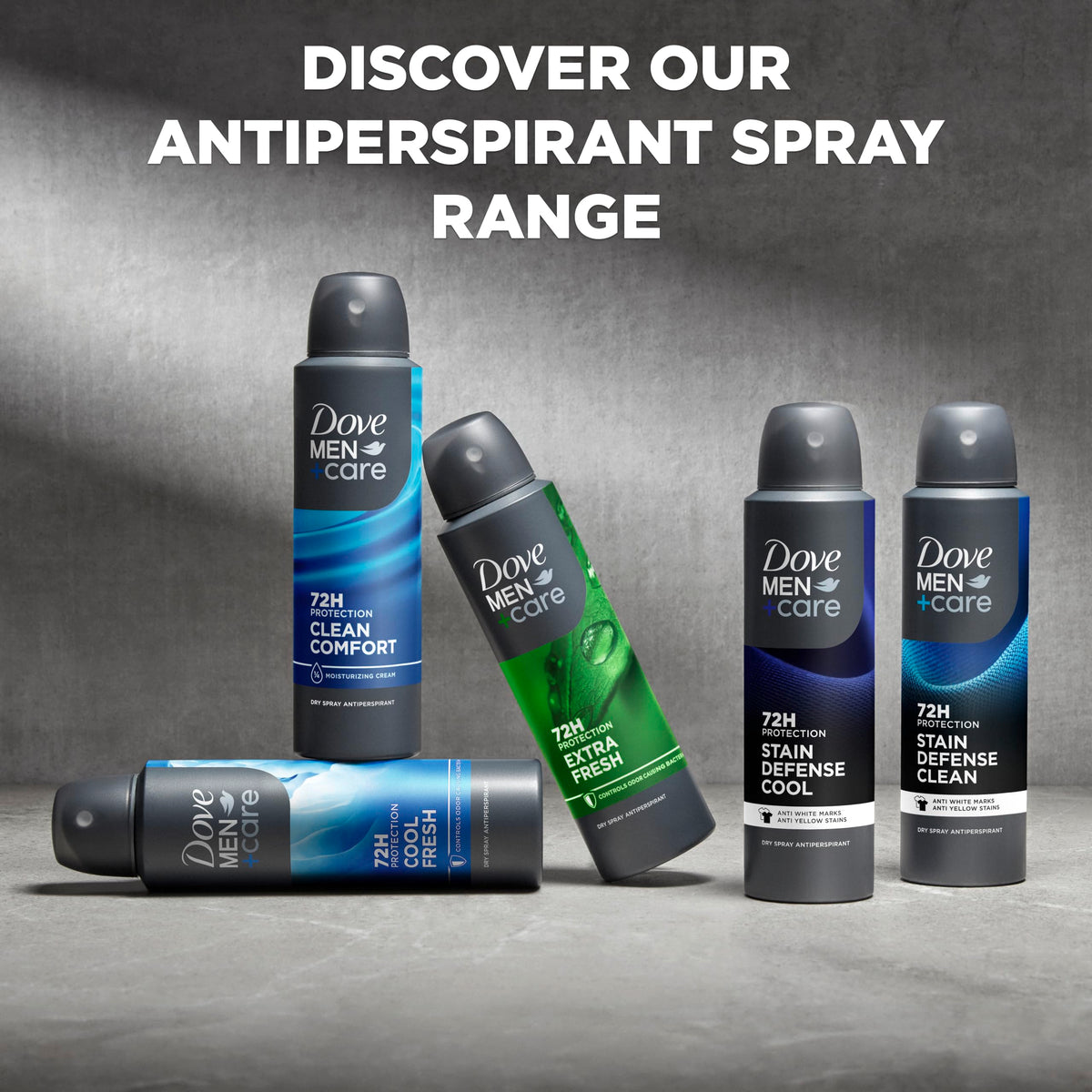 DOVE MEN + CARE Antiperspirant Deodorant Clean Comfort showing dry spray application