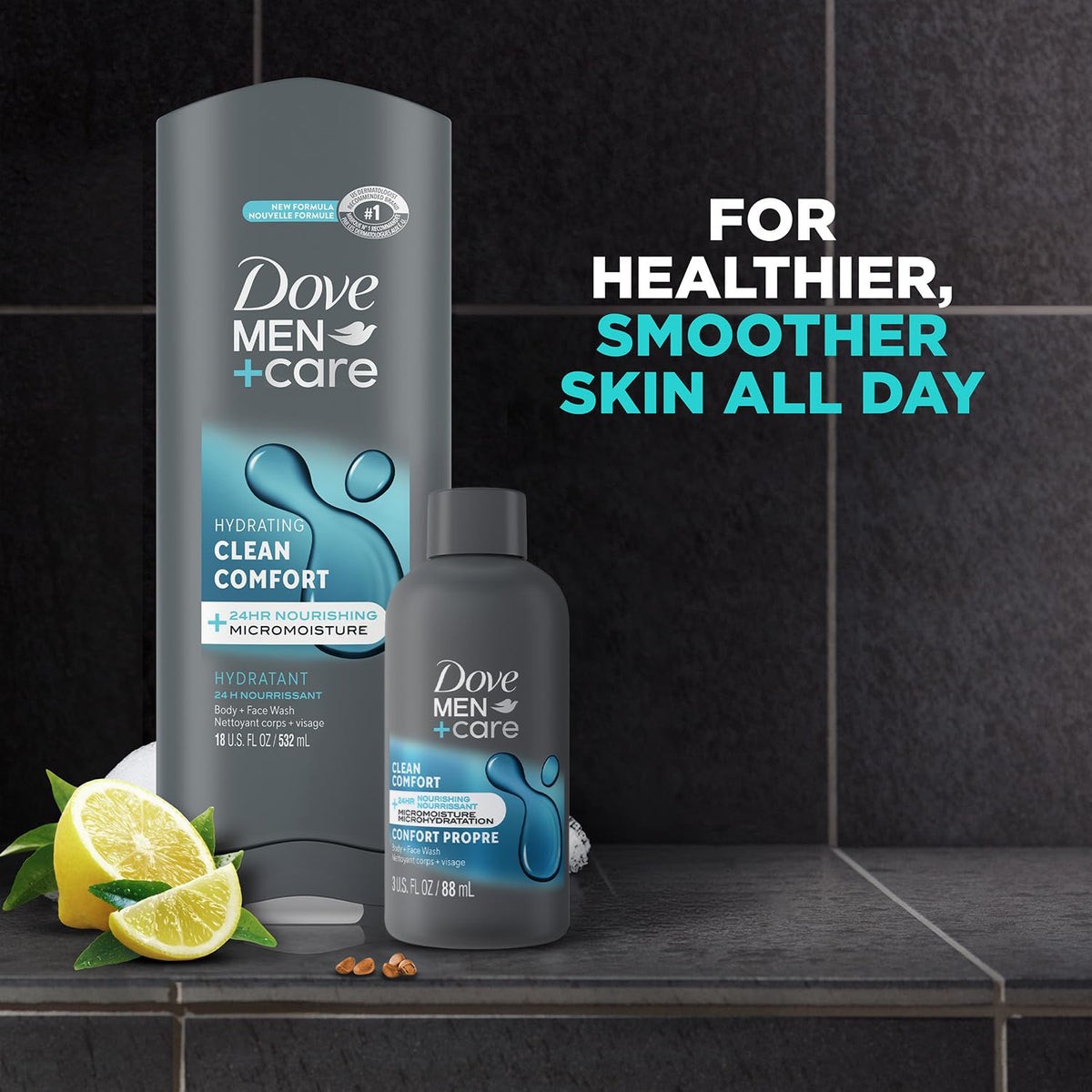 Dove Men+Care Body + Face Wash showing packaging
