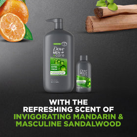 Dove Men+Care body wash packaging with travel-size included