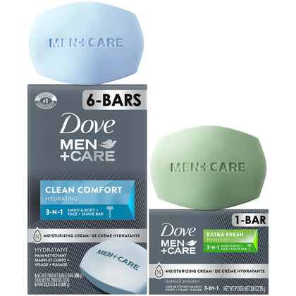 Dove Men+Care Clean Comfort Soaps front view with packaging
