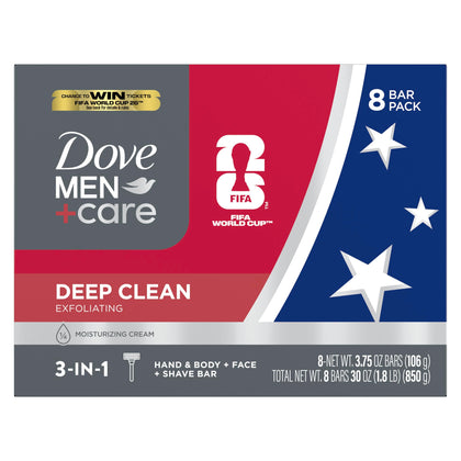 DOVE MEN + CARE Deep Clean Body and Face Bar Soap pack front view