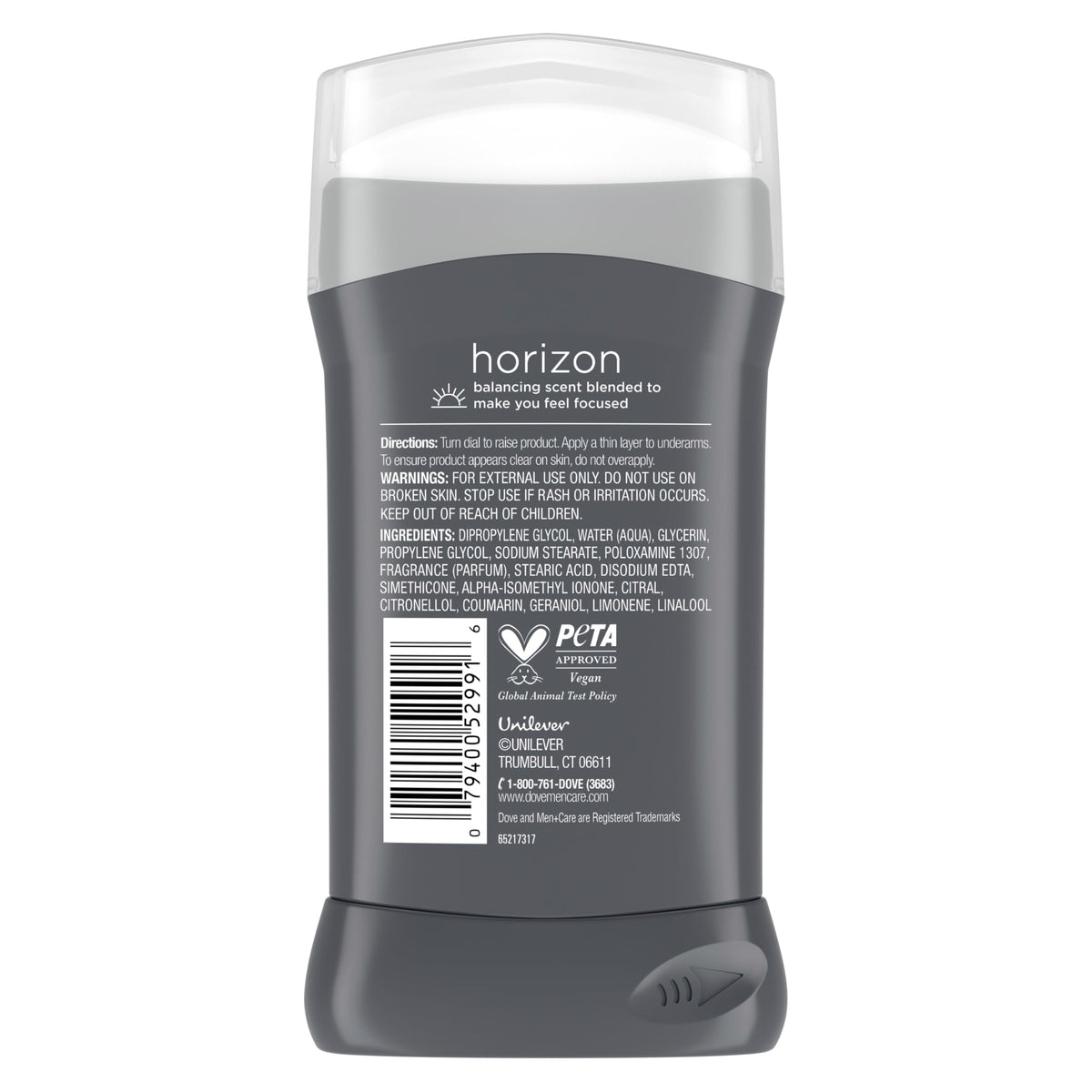 DOVE MEN + CARE deodorant stick packaging side view