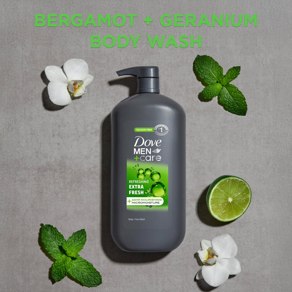 DOVE MEN + CARE Extra Fresh Body Wash 30 oz with lather on hands