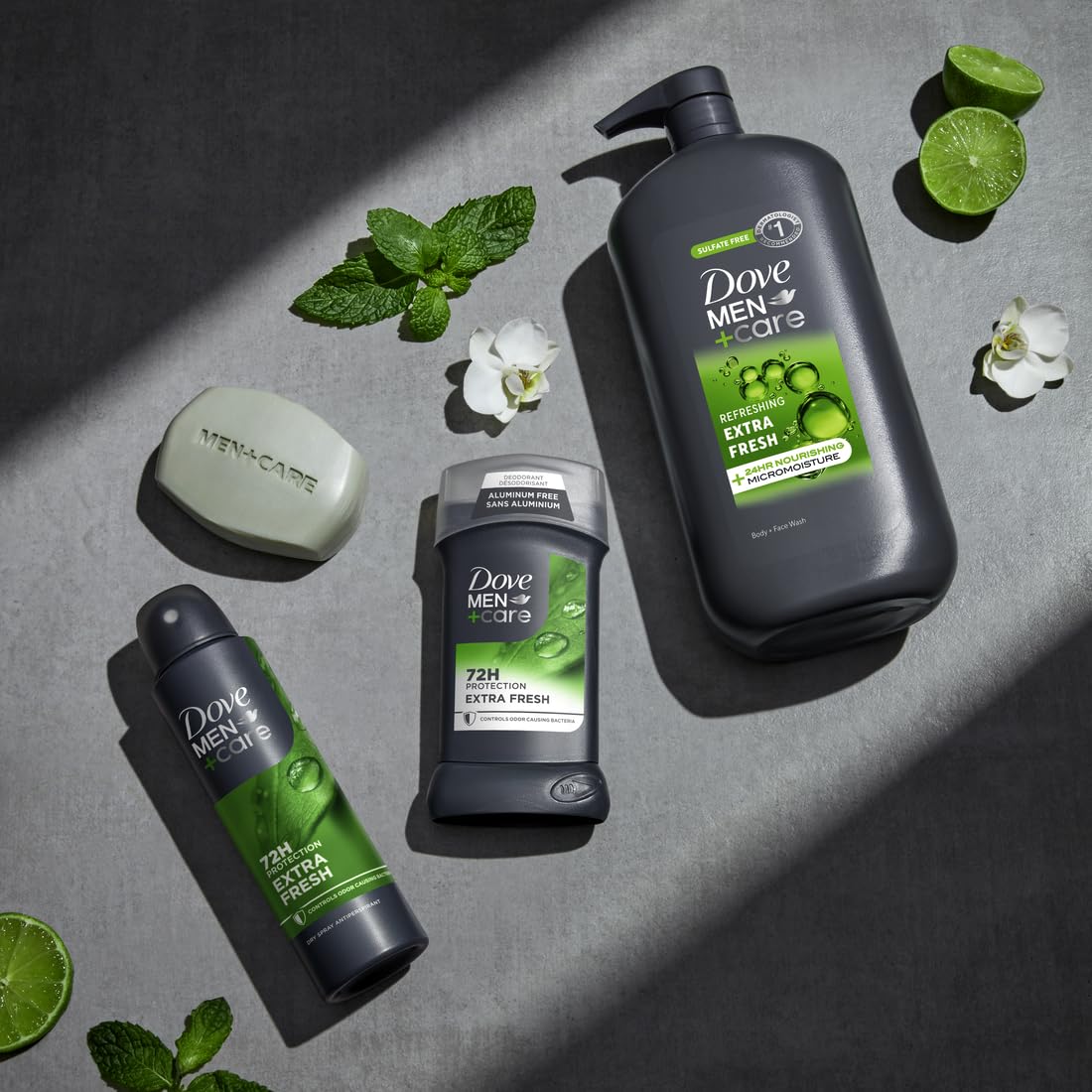 DOVE MEN + CARE Micro Moisture Body and Face Wash in a shower setting
