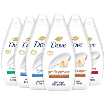 Dove Moisturizing Body Wash 6-Pack front view with assorted scents