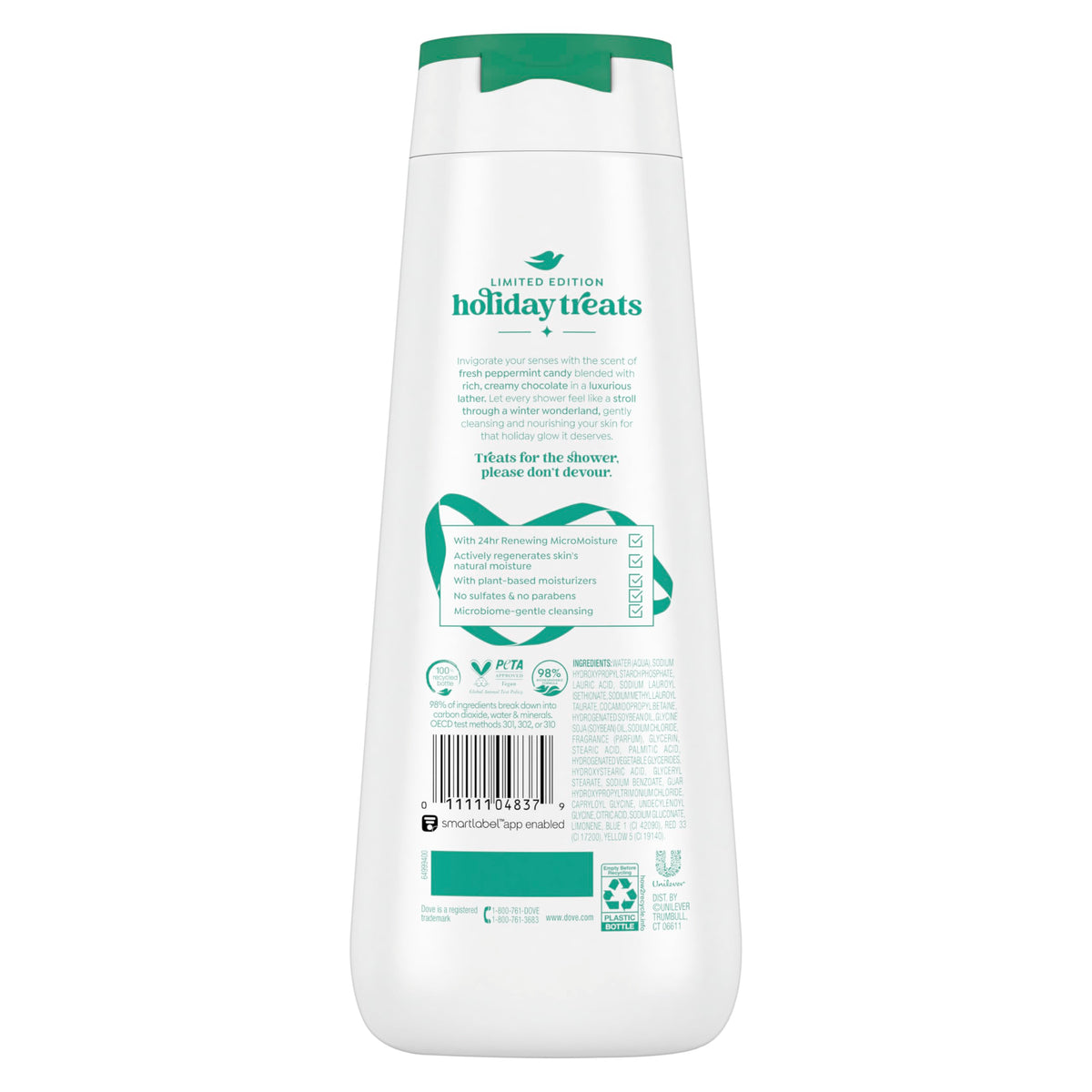 Dove Peppermint Bark Body Wash 20 oz back view