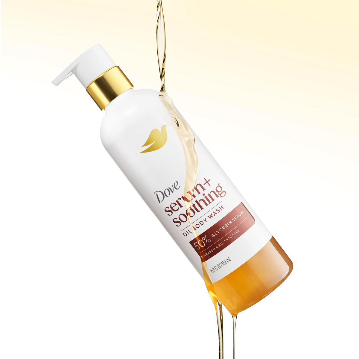 Dove Radiance Shower Oil Body Wash 15.3 fl oz creamy lather demonstration