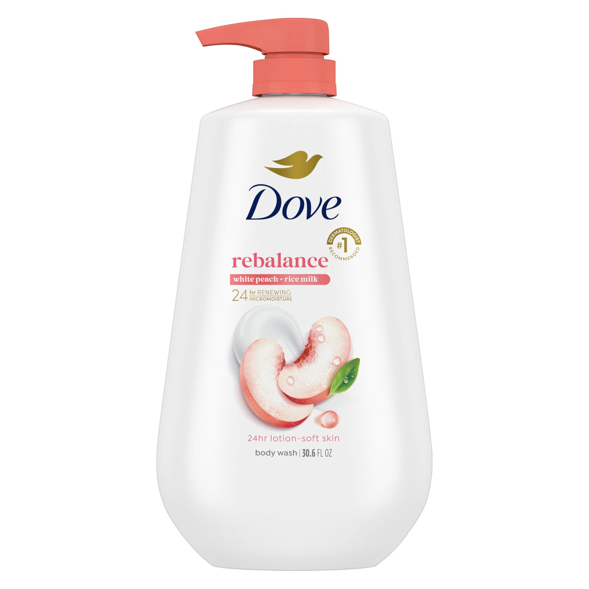 Dove Rebalance Body Wash White Peach & Rice Milk 30.6 oz front view