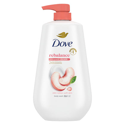 Dove Rebalance Body Wash White Peach & Rice Milk 30.6 oz front view