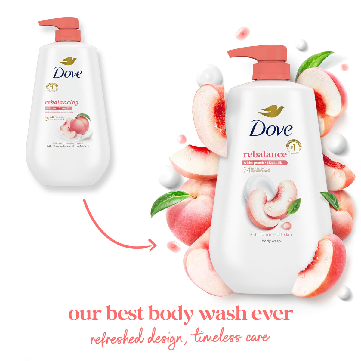 Dove Rebalance Body Wash White Peach & Rice Milk 30.6 oz side view
