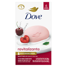 Dove Revitalizing Beauty Bar Soap 6 Count Cherry & Chia Milk packaging front view
