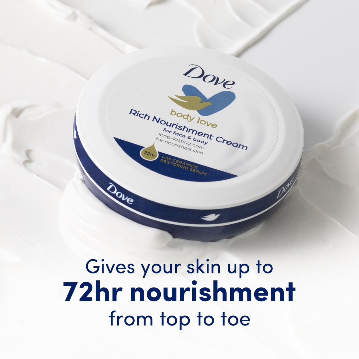 Dove Rich Nourishment Cream travel-size jars on a desk