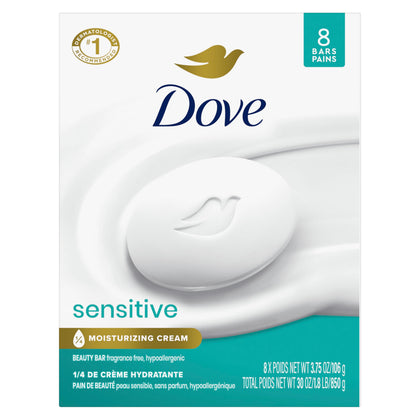 Dove Sensitive Beauty Bar Soap 8 Bars packaging front view