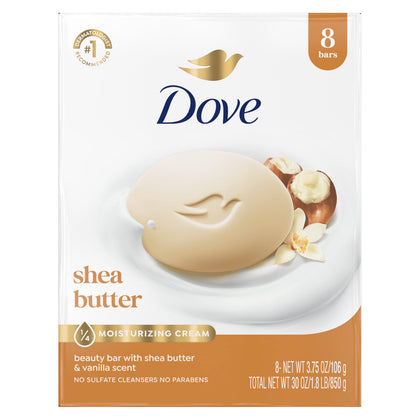 Dove Shea Butter Beauty Bar Soap 8 Count packaging front view