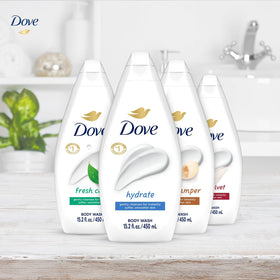 Dove Silky Velvet body wash bottle from the variety pack