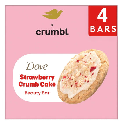 Dove Strawberry Crumb Cake Beauty Bar front view with packaging