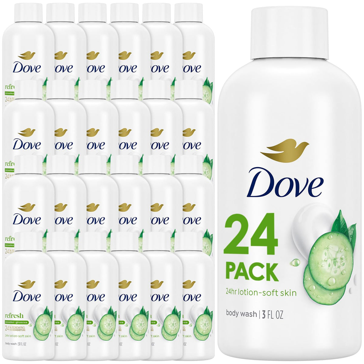 Dove Travel Body Wash Cucumber & Green Tea 3 Oz bottle front view