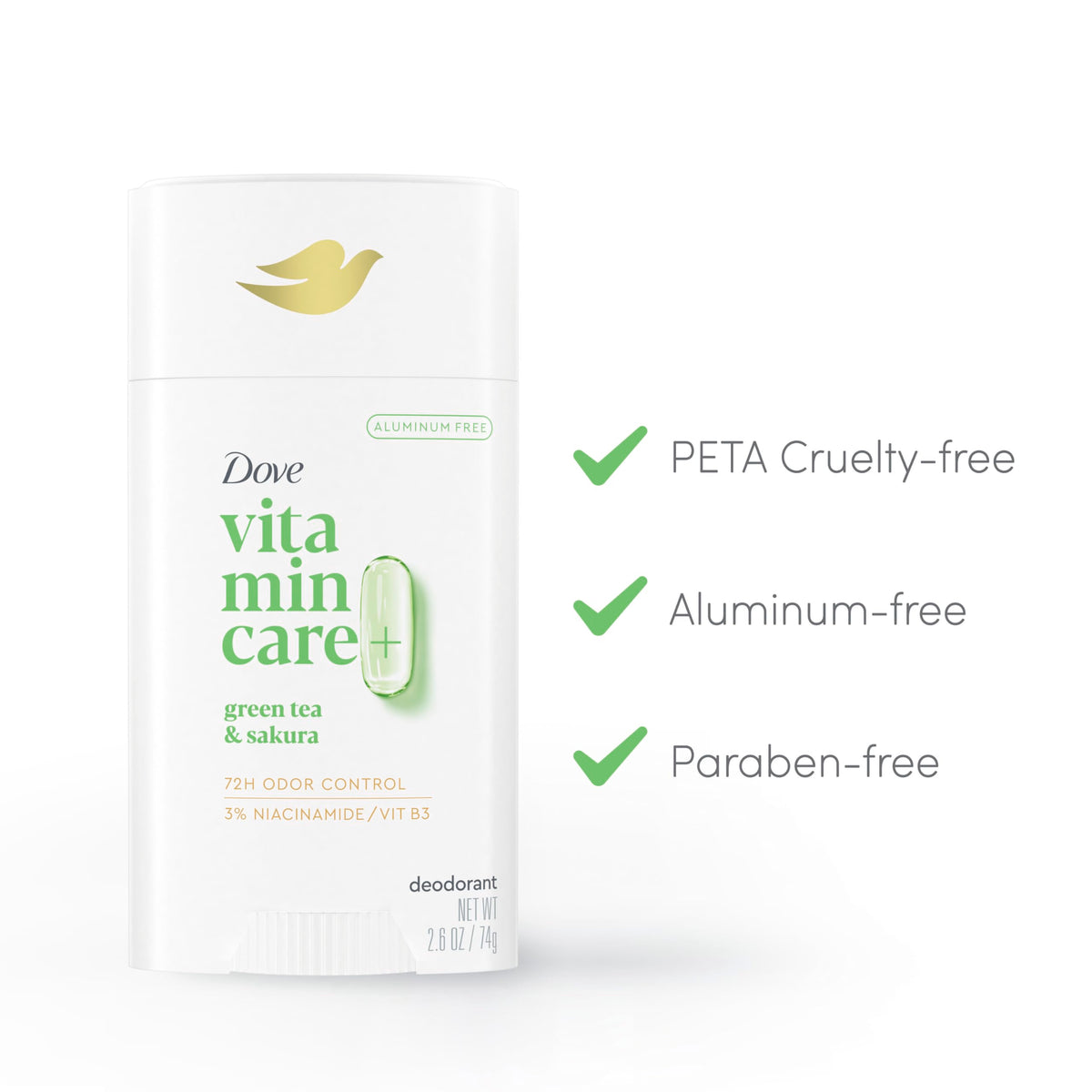 Dove VitaminCare+ Green Tea & Sakura Deodorant Stick packaging
