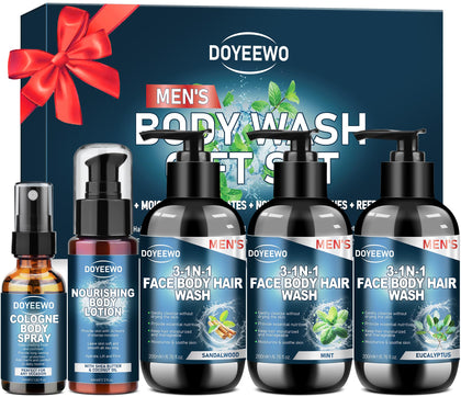 DOYEEWO Men's Body Wash Gift Set with Sandalwood, Eucalyptus, and Mint scents