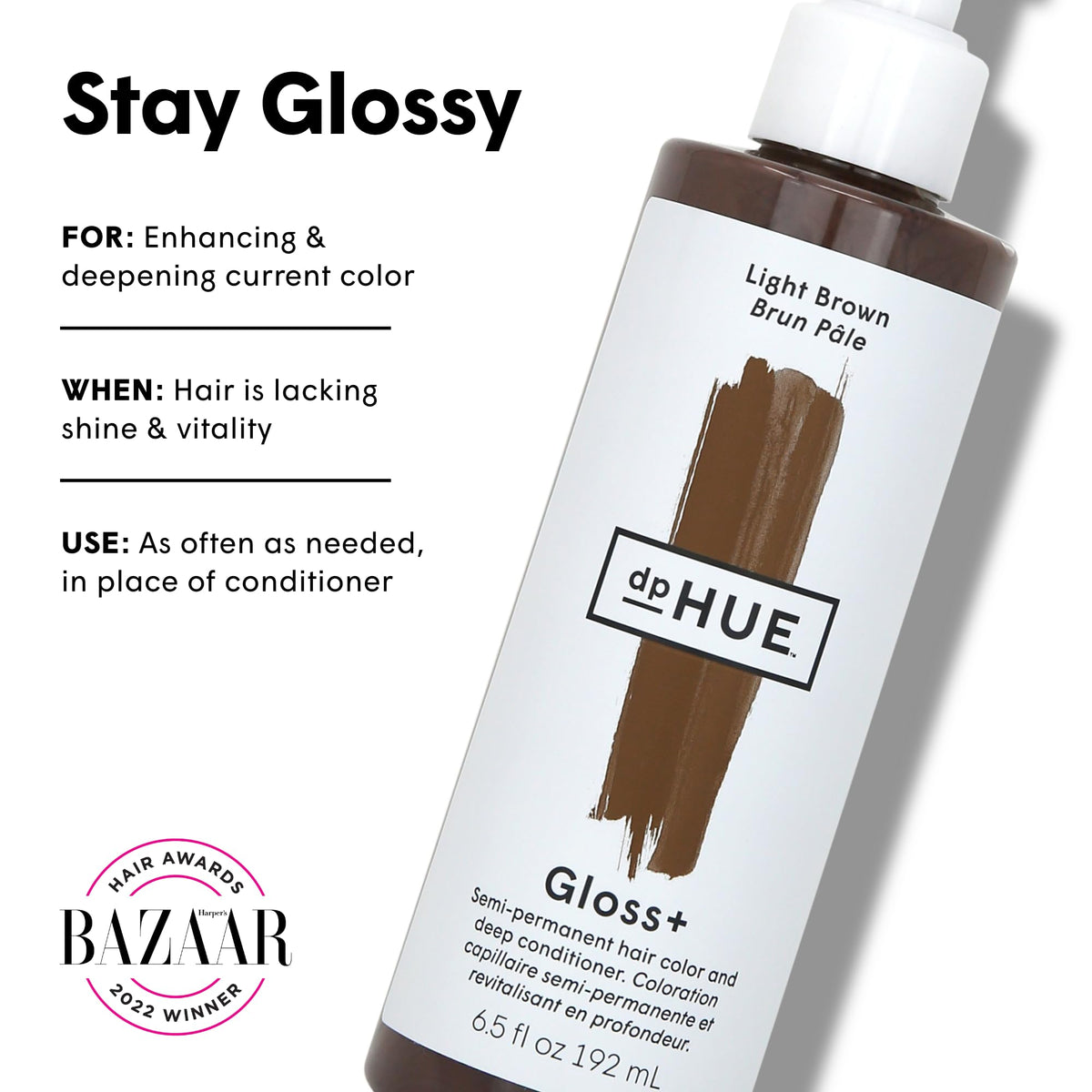 dpHUE Gloss+ Light Brown bottle side view