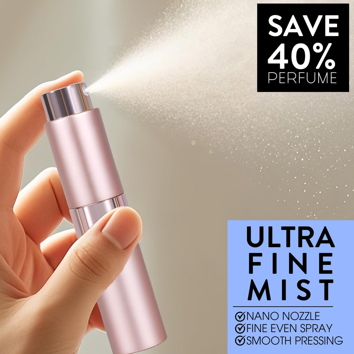 DPLASKA refillable atomizer with spray cap exposed