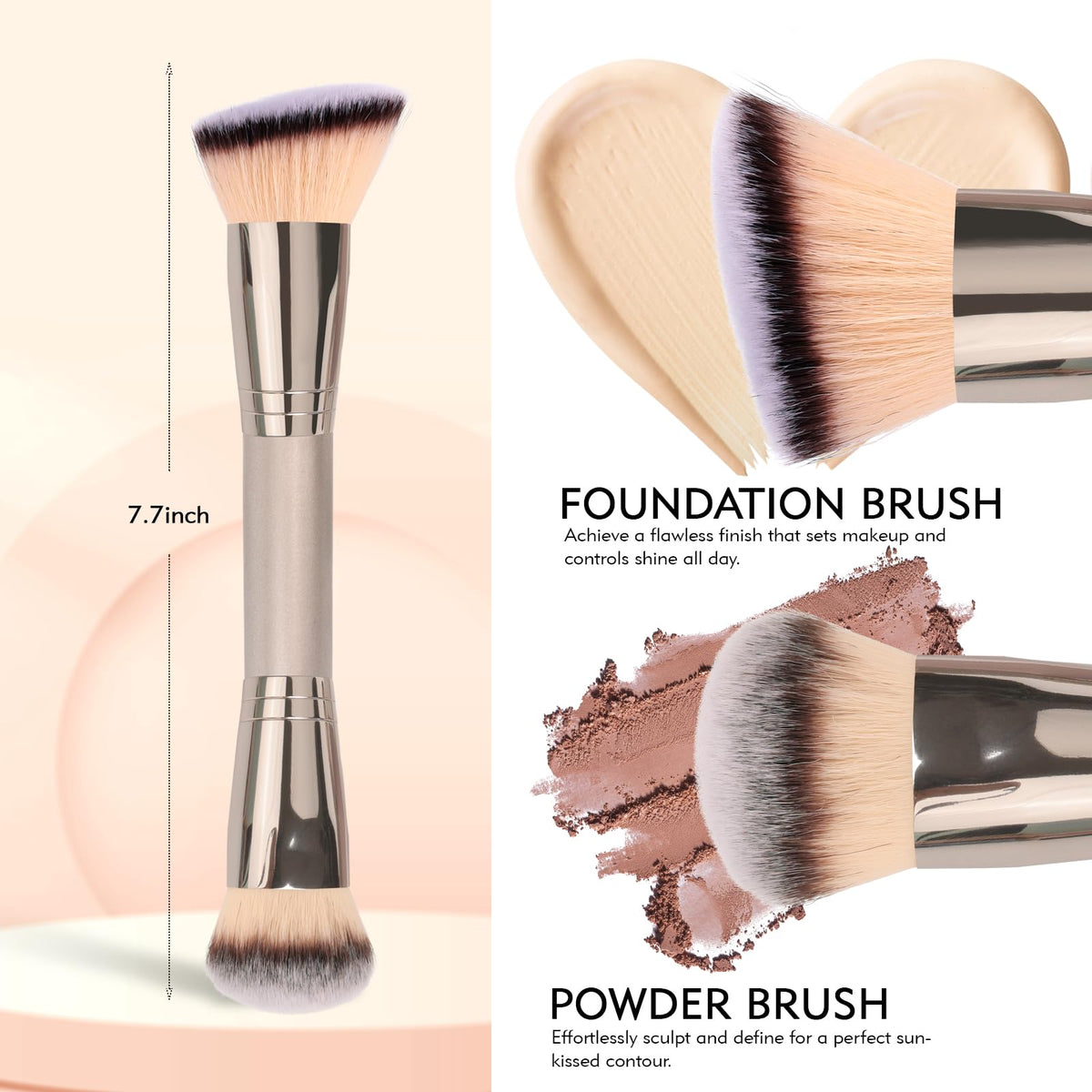 dpolla dual-ended foundation brush side view showing wooden handle