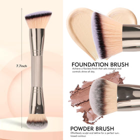 dpolla dual-ended foundation brush side view showing wooden handle