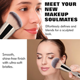 dpolla Dual-Ended Makeup Brush in use applying blush