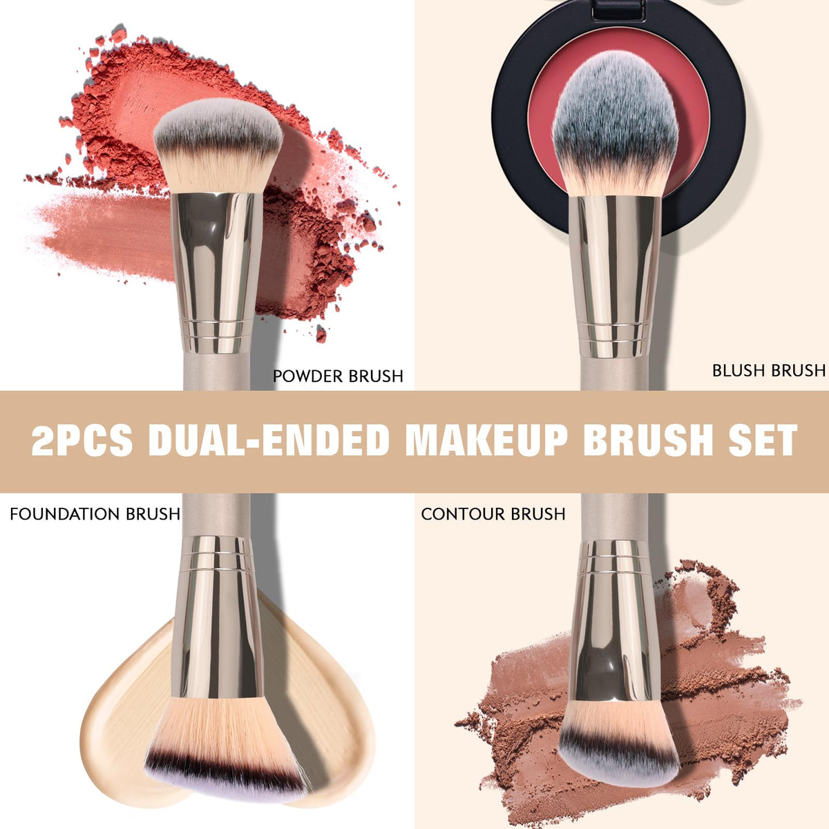 dpolla Foundation Makeup Brushes with champagne gold finish