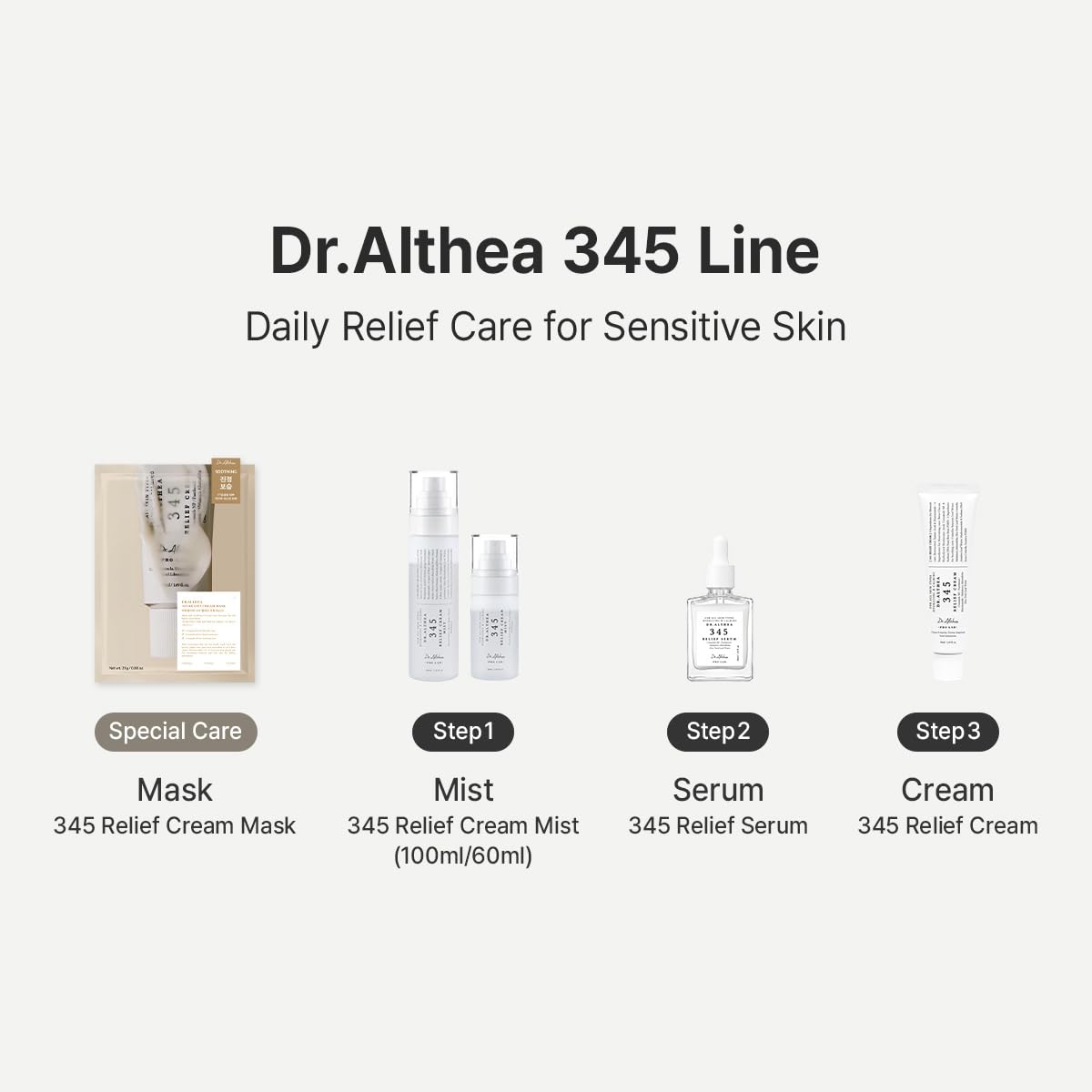 Dr.Althea 345 Relief Cream Mist with a backdrop of natural ingredients
