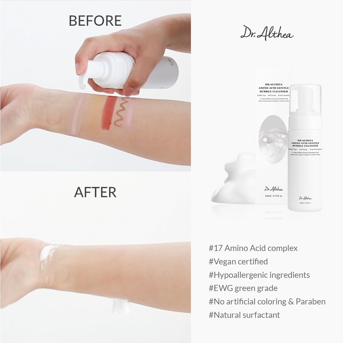 Dr.Althea Amino Acid Gentle Bubble Cleanser back view with ingredient list