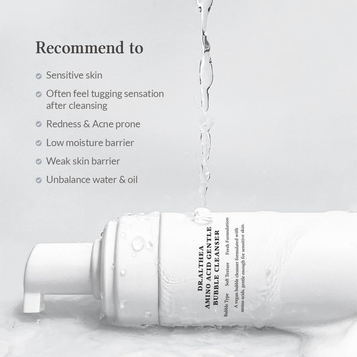 Dr.Althea Amino Acid Gentle Bubble Cleanser displayed on bathroom counter