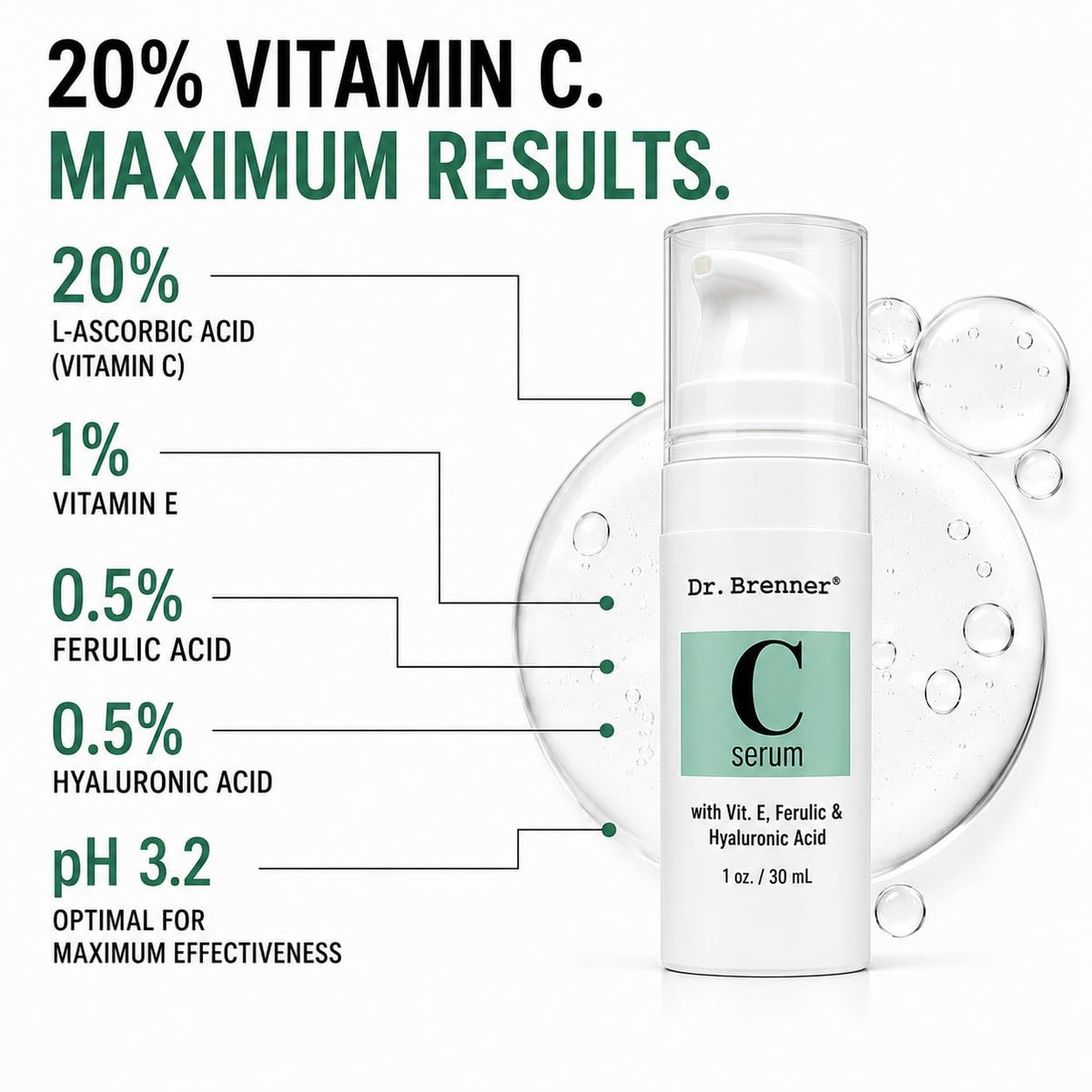 Dr. Brenner Vitamin C Serum 20% airless pump close-up