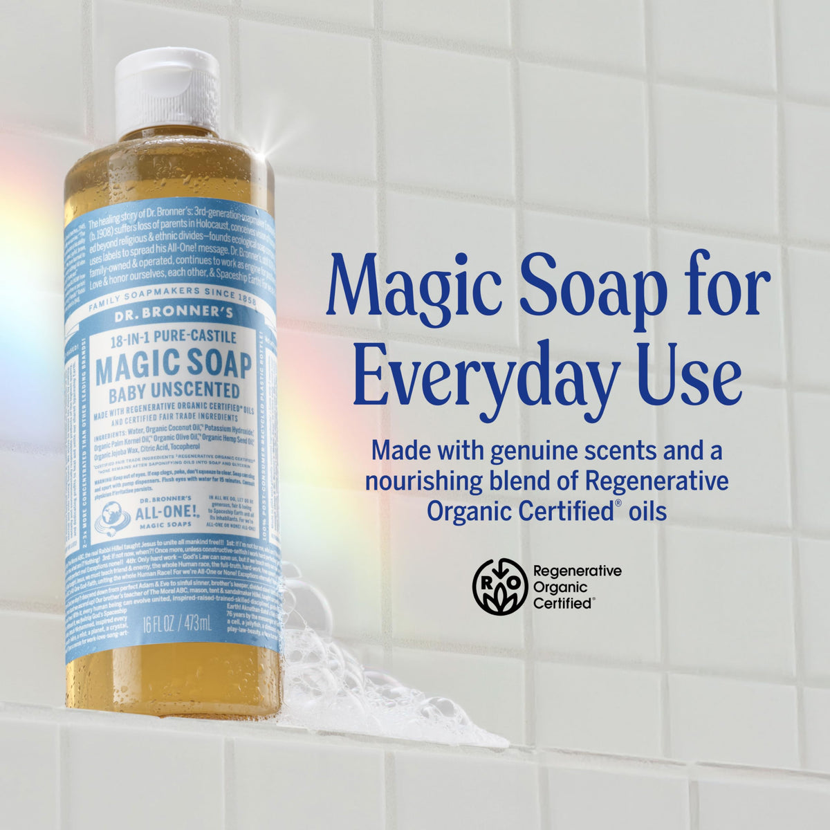 Dr. Bronner's Baby Unscented Pure-Castile Liquid Soap 16 oz label detail