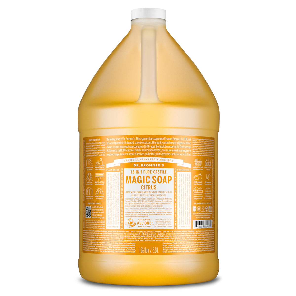 Dr. Bronner's Citrus Pure-Castile Liquid Soap 1 Gallon front view